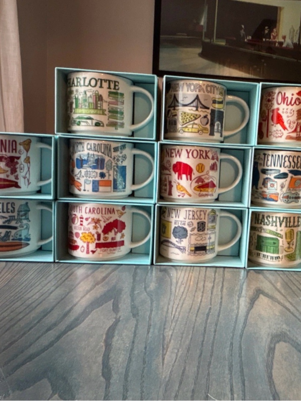 Starbucks City Mugs Set - White Ceramic with Multicolor State Designs